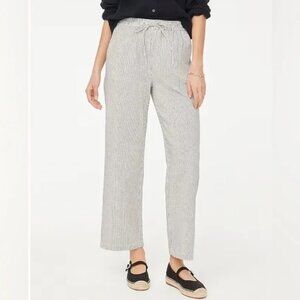J. Crew Black and White Linen-blend slim wide-leg drawstring pant